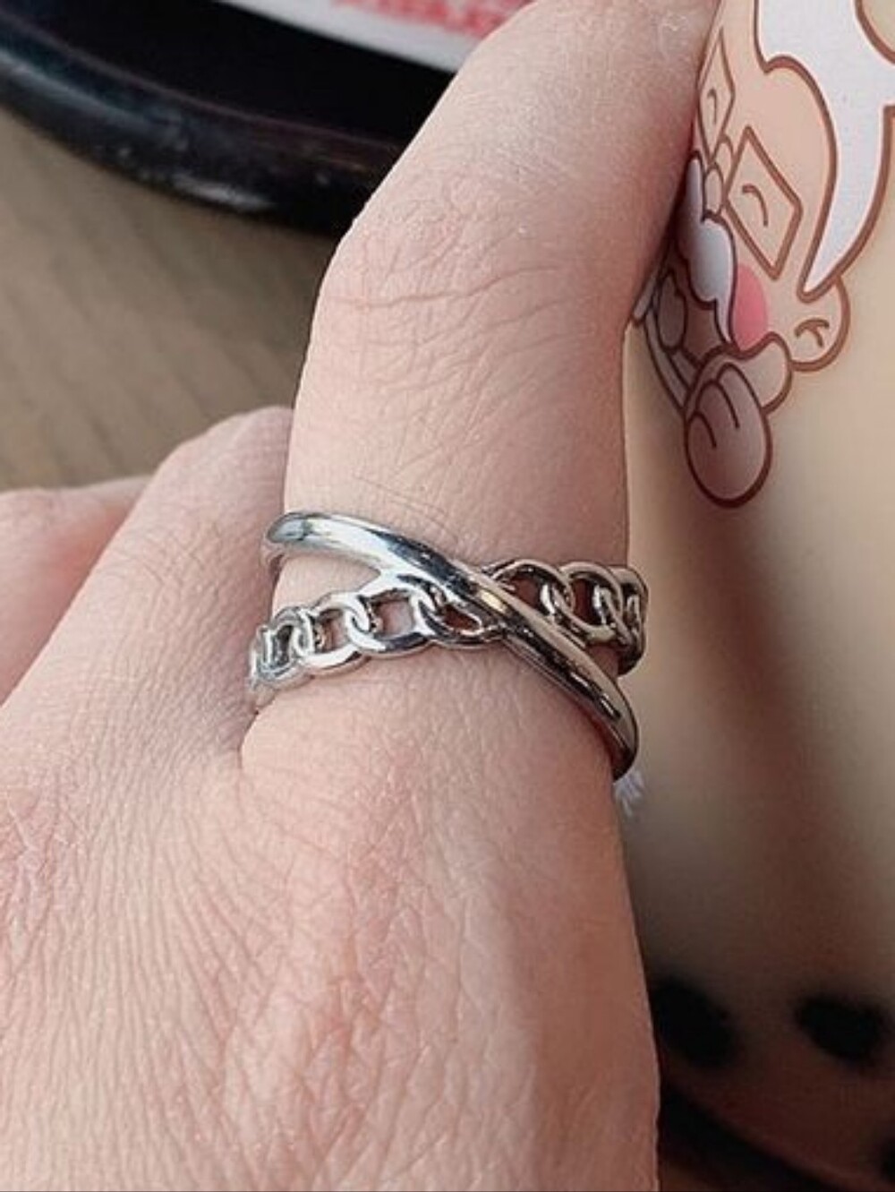 NWT Goth Punk Cross Cross Chain Link Ring Size 7 Unisex